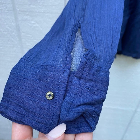 Free People One XS Navy Blue Button Front Sheer Long Sleeve Top - Picture 4 of 9